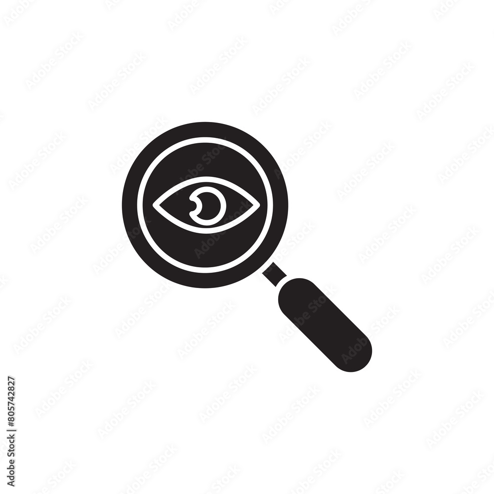 Poster Magnifier with eye black icon.  Eye test simple illustration for web and app..eps