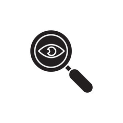 Magnifier with eye black icon.  Eye test simple illustration for web and app..eps