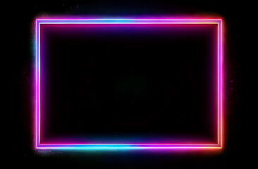 scene with an empty bright neon frame on a black background, ready to illuminate your text - promotion, congratulation or announcement with a shining light