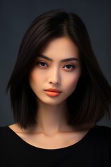 Fototapeta premium Elegant asian woman with dark hair and bold makeup
