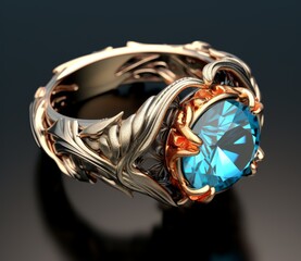 Intricate gold and blue gemstone ring