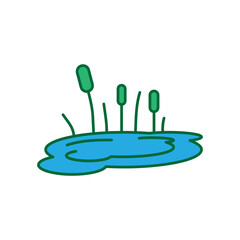 Pond with reeds vector color icon. Lake with plants simple flat trendy style illustration for web and app..eps