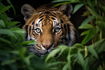 Captivating tiger in lush jungle foliage