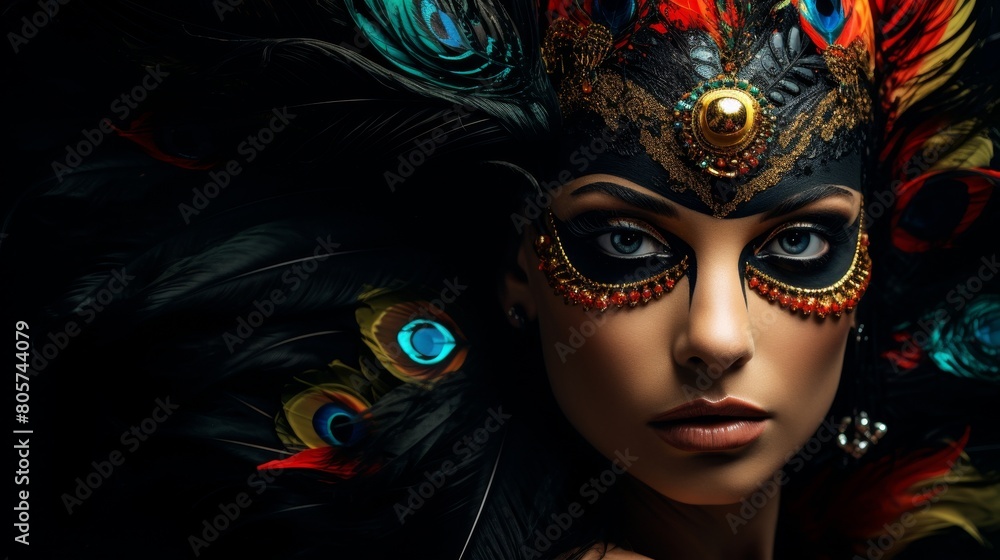 Wall mural mysterious woman in ornate costume and headdress