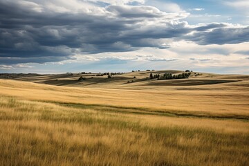 Dramatic cloudy sky over golden wheat field