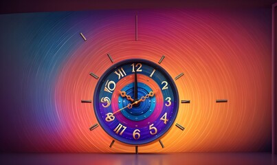 Abstract colorful image with a clock in the middle, time running out, time flies, tick tock.