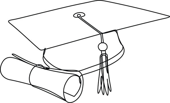 recommend clip art: One continuous line drawing of graduation cap and diploma