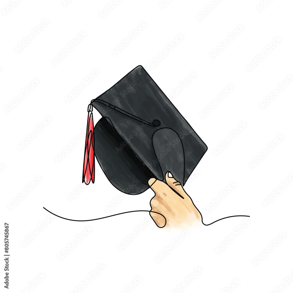 Wall mural A hand holding the graduation hat with white background, graduation hat with tassel - Wall murals