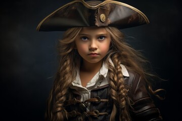 Serious young pirate girl with curly hair