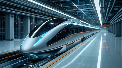 Fototapeta premium A magnetic levitation maglev train being finetuned in a stateoftheart transportation lab