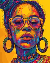 The colorful digital artwork of woman in doodle style.