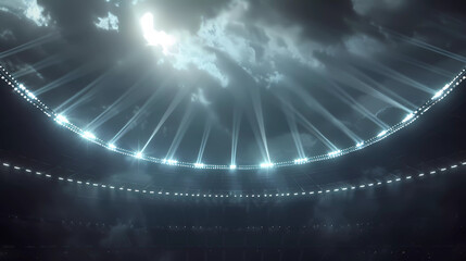 3d rendered football stadium at night with circle lightning shine to the ground.Olympic 2024,Euro...