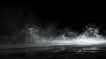 Fototapeta premium Smoke black ground fog cloud floor mist background steam dust dark white horror overlay. Ground smoke haze night black water atmosphere 3d magic spooky smog texture isolated transparent effect circle