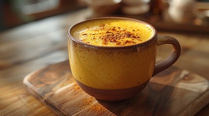 Turmeric latte, golden milk, health-conscious, modern kitchen
