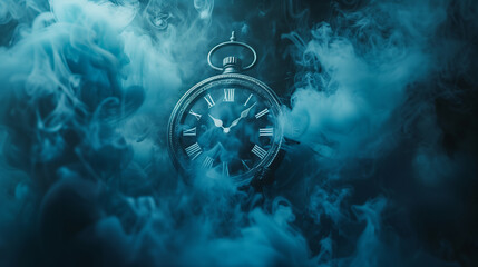 Abstract concept of time with smoke and clock