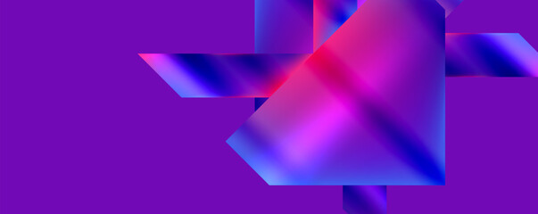 Vibrant colors like purple, blue, and red create a visually striking background with geometric shapes. The symmetry of triangles adds to the electric blue and magenta palette