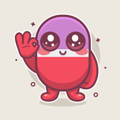 smiling capsule medicine character mascot with ok sign hand gesture isolated cartoon