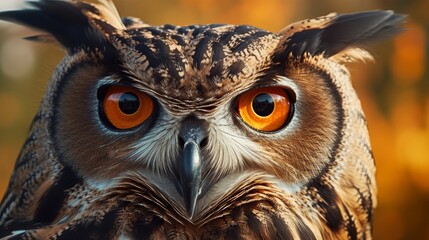 Closeup of an Owl with Intense Orange Eyes