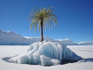 palm tree in snowy landscape