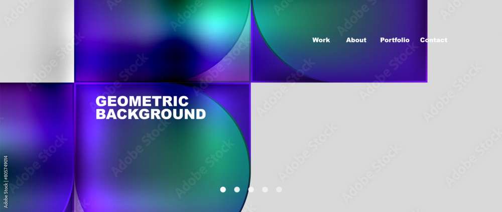 Poster a liquid geometric background with a gradient of purple, green, and electric blue. shapes like circl