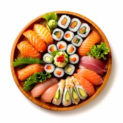 Delicious sushi platter with various types of sushi and sashimi