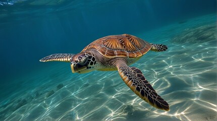 Obraz premium Hawaiian Green Sea Turtle (Eretmochelys imbricata) in the Pacific Ocean