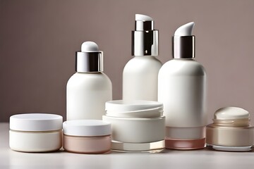 environmentally friendly  cosmetics line with white color,  copy space , makeup,  skin care items