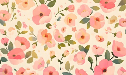 Fototapeta premium Pink flower green leaf pattern, Generative AI 