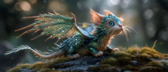 Obraz premium Fairytale Dragon In A Magical Forest. Illustration On The Theme Of Fairy Tales And Magic, Fantasy And Cartoons. Generative AI 