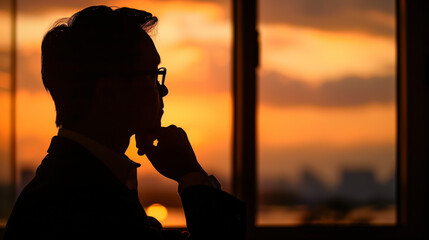 Fototapeta premium Silhouette of thinking businessman