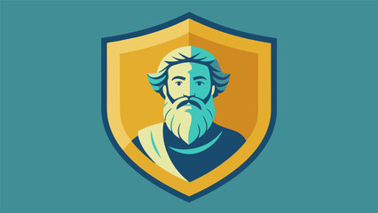 A shield adorned with the image of a stoic philosopher reminding the bearer to seek wisdom and practice selfdiscipline.. Vector illustration
