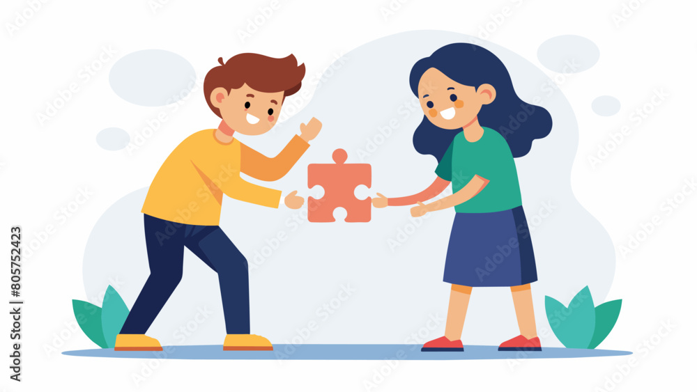 Poster siblings working together to find a fair and just solution to a conflict instead of resorting to arg