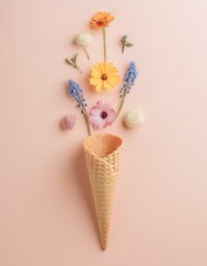 アイスコーンと花