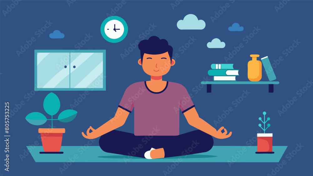 Poster a person sitting in a quiet room using progressive muscle relaxation by tensing and then relaxing ea