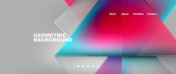 A vibrant geometric background featuring colorful triangles in shades of azure, violet, and magenta on a sleek gray backdrop. Perfect for a modern gadget or material property design