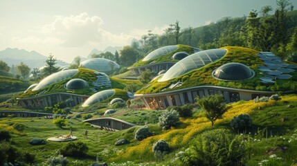 Sustainable futuristic green farm illustration. farm of the future