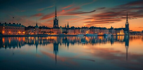 Beautiful View Of Stockholm Skyline On A Summer Evening. 