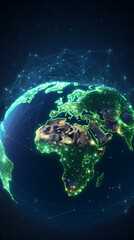 Fototapeta premium Digital map, glowing connections between cities around the world