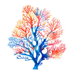 Sea fan ,illustration watercolor isolate on white background flat design,