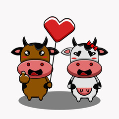 cute vector design illustration of a couple cow mascot