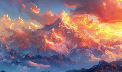 Naklejka premium A beautiful landscape of a mountain range at sunset