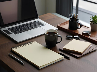 Office desk with supplies 