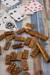 domino and poker cards on the table