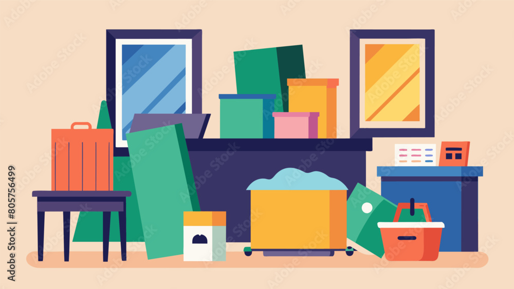Poster a thrift storeesque shopping experience with bins of used canvases frames and scrap fabric waiting t