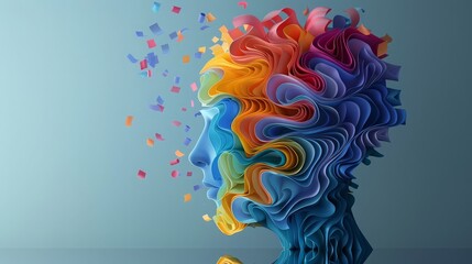 Vibrant digital artwork depicting an abstract human head with layers of colorful, swirling patterns, symbolizing creativity and the explosion of ideas.