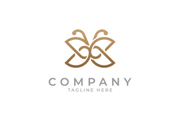 Buterfly logo design , elegant monoline butterfly logo design with gold color, usable for brand and business logos, flat design logo template element, vector illustration