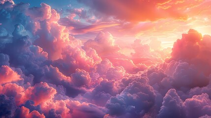 Magical pastry clouds floating in a dreamy, colorful sky