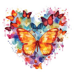 Watercolor love shape by butterfly illustration vector artwork on white background