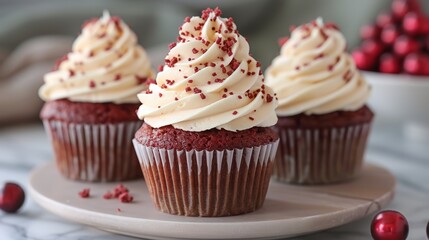 Red velvet cupcakes with cream cheese frosting