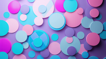 A visually engaging abstract composition featuring overlapping circles in pastel shades of pink, blue, and purple, with dynamic shadows adding depth.